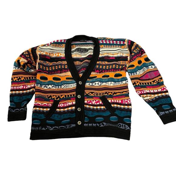 Vintage COOGI Australia Cardigan Sweater VTG Knit 100% Pure Wool Funky Unique XL - Picture 3 of 16